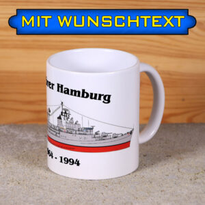 Tasse Zerstörer Hamburg mit Silhouette und Wunschtext