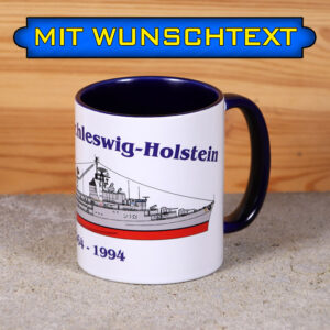 Marine-Tasse Zerstörer Schleswig-Holstein mit Silhouette und Wunschtext