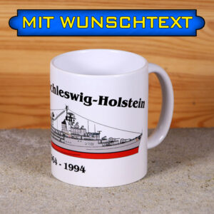 Tasse Zerstörer Schleswig-Holstein mit Silhouette und Wunschtext