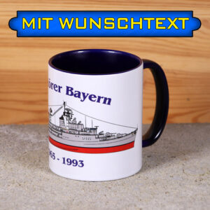Marine-Tasse Zerstörer Bayern mit Silhouette und Wunschtext
