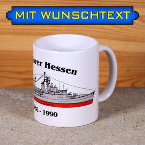 Tasse Zerstörer Hessen mit Silhouette und Wunschtext
