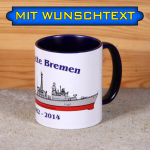 Marine-Tasse Fregatte Bremen mit Silhouette und Wunschtext