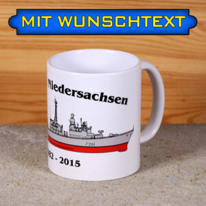 Tasse Fregatte Niedersachsen mit Silhouette und Wunschtext