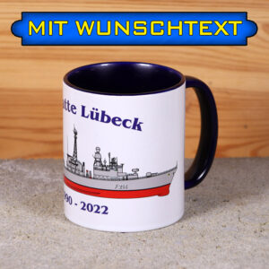 Marine-Tasse Fregatte Lübeck mit Silhouette und Wunschtext
