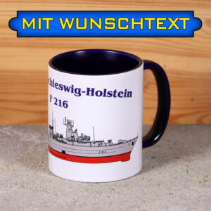 Marine-Tasse Fregatte Schleswig-Holstein mit Silhouette und Wunschtext