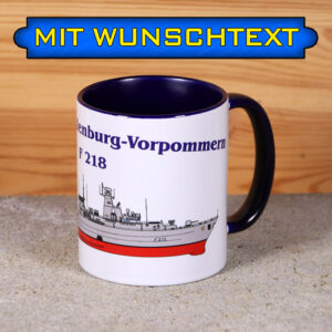 Marine-Tasse Fregatte Mecklenburg-Vorpommern mit Silhouette und Wunschtext