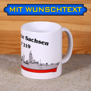 Tasse Fregatte Sachsen mit Silhouette und Wunschtext