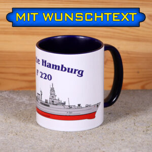 Marine-Tasse Fregatte Hamburg mit Silhouette und Wunschtext