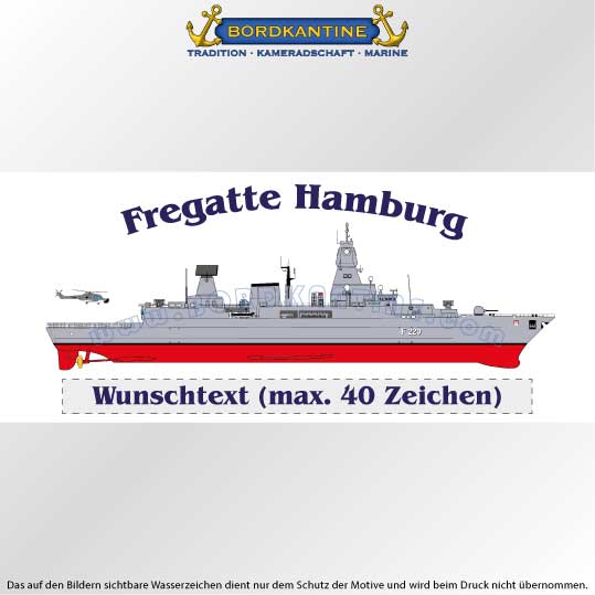 Marine-Tasse Fregatte Hamburg mit Silhouette und Wunschtext – Bild 2