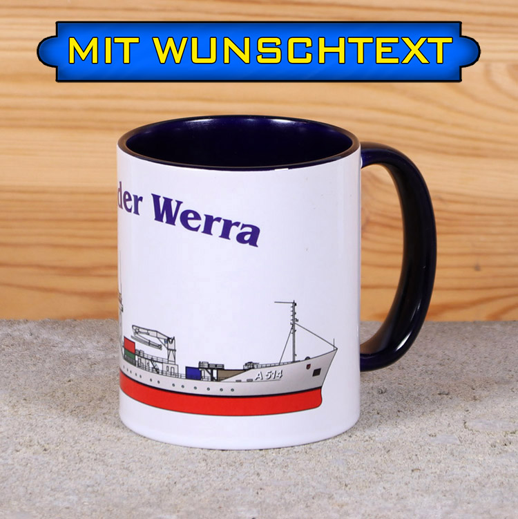 Marine-Tasse Tender Werra mit Silhouette und Wunschtext