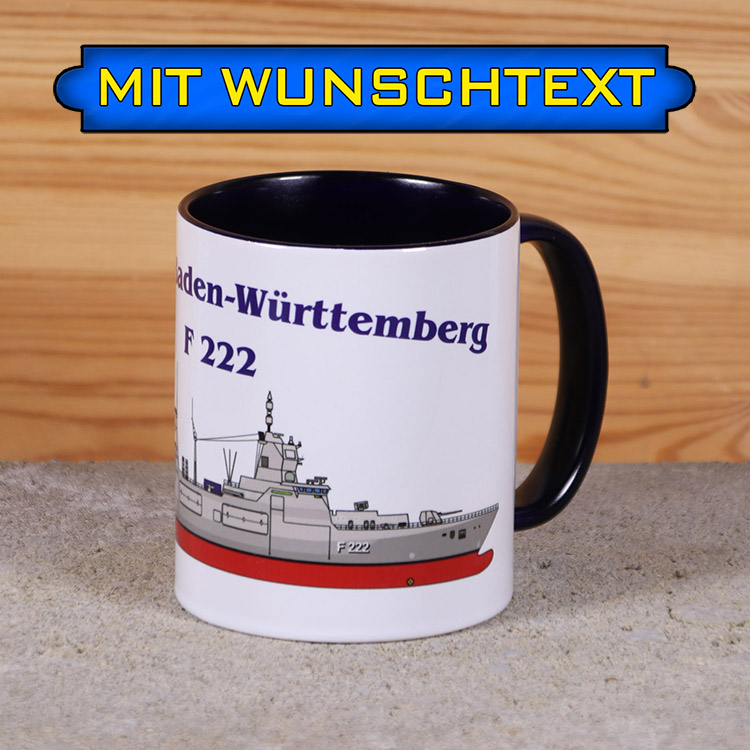 Marine-Tasse Fregatte Baden-Württemberg mit Silhouette und Wunschtext