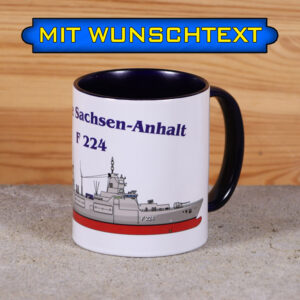 Marine-Tasse Fregatte Sachsen-Anhalt mit Silhouette und Wunschtext
