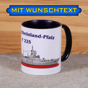 Marine-Tasse Fregatte Rheinland-Pfalz mit Silhouette und Wunschtext