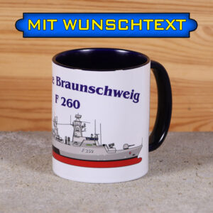 Marine-Tasse Korvette Braunschweig mit Silhouette und Wunschtext