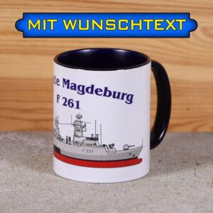 Marine-Tasse Korvette Magdeburg mit Silhouette und Wunschtext