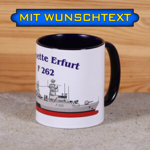 Marine-Tasse Korvette Erfurt mit Silhouette und Wunschtext