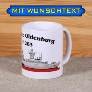 Tasse Korvette Oldenburg mit Silhouette und Wunschtext